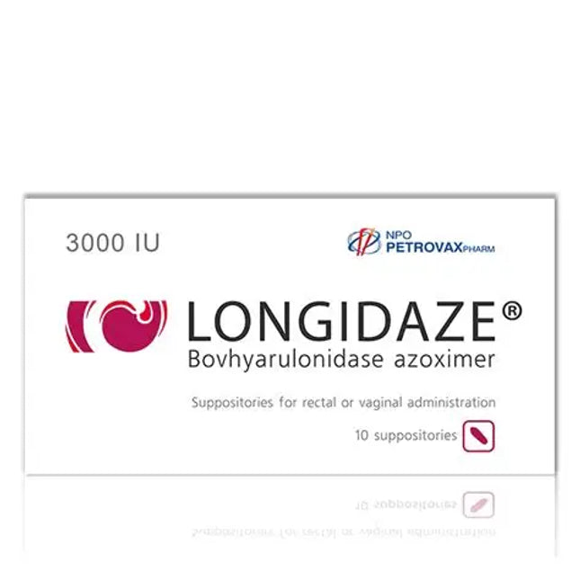 Box of Longidaze suppositories with NPO Petrovax Pharm branding on a white background