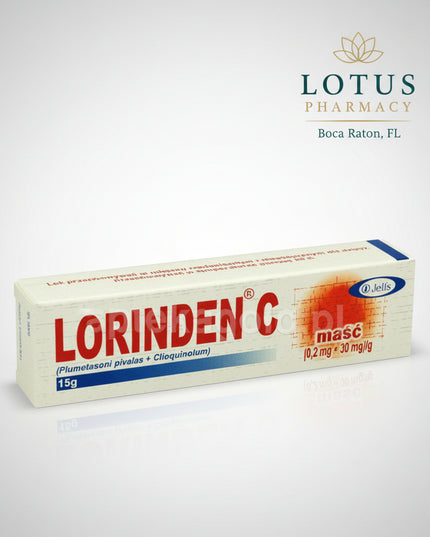 Lorinden C® Ointment (Лоринден C) is a prescription topical medicinal product combining a moderately potent corticosteroid with an antimicrobial agent. Each gram contains flumetasone pivalate 0.2 mg and clioquinol 30 mg.