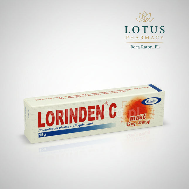 Lorinden C® Ointment (Лоринден C) is a prescription topical medicinal product combining a moderately potent corticosteroid with an antimicrobial agent. Each gram contains flumetasone pivalate 0.2 mg and clioquinol 30 mg.