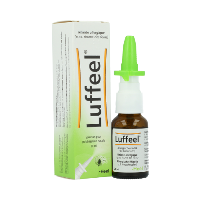 Luffeel nasal spray bottle and packaging on a white background