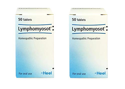 Two boxes of Lymphomyosot tablets by Heel on a white background