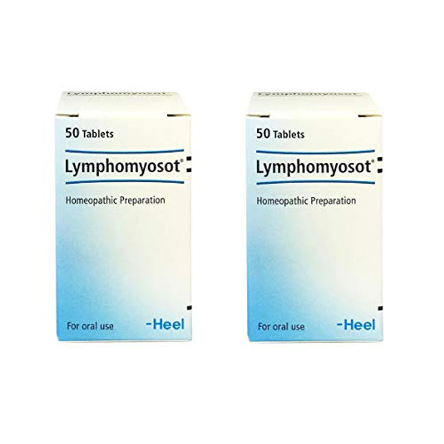 Two boxes of Lymphomyosot tablets by Heel on a white background