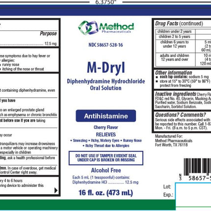 M-Dryl Liquid (Diphenhydramine HCl Oral Solution) – 16 fl oz (473 mL)