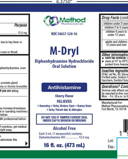 M-Dryl Liquid (Diphenhydramine HCl Oral Solution) – 16 fl oz (473 mL)