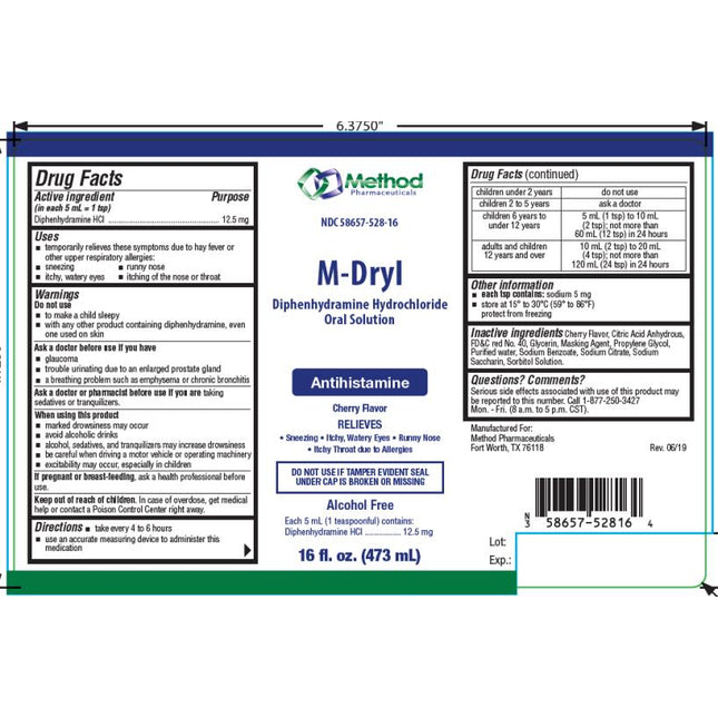 M-Dryl Liquid (Diphenhydramine HCl Oral Solution) – 16 fl oz (473 mL)
