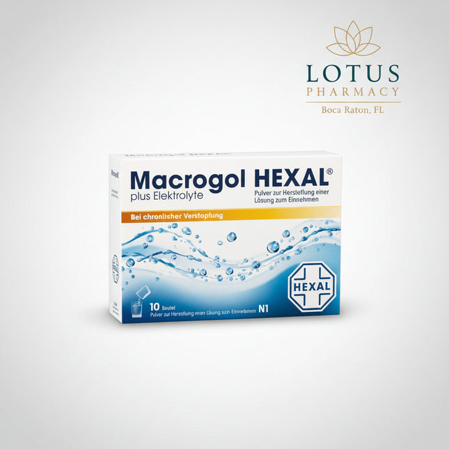 Macrogol HEXAL® Plus Electrolytes is an&nbsp;osmotic laxative used to support relief from constipation and for bowel cleansing when recommended by a healthcare professional. The formula combines macrogol (polyethylene glycol)with electrolytes to help soften stools and promote regular bowel movements while supporting electrolyte balance.