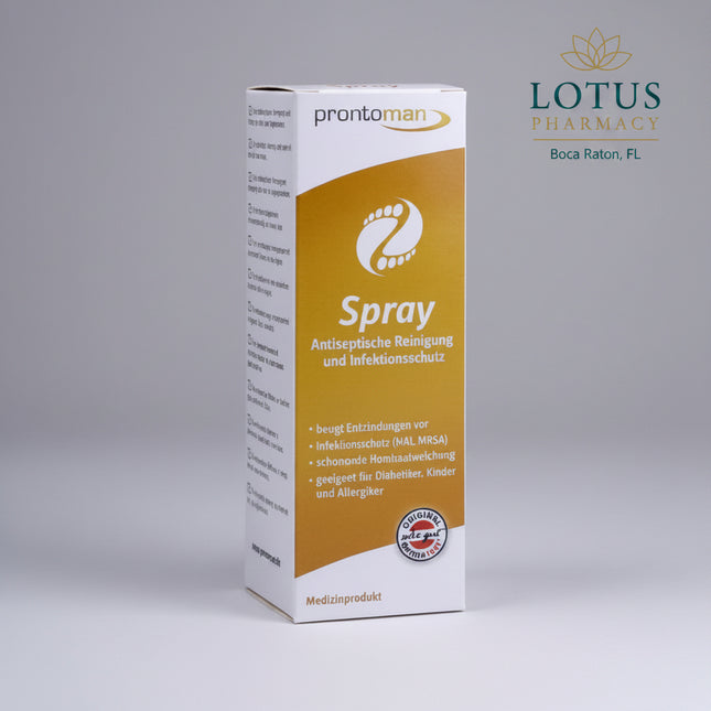 Maintain healthy, hygienic feet with PRONTOMAN® Foot Care Spray. This alcohol-free spray is specially developed for the hygienic cleansing and care of the skin and nails. It helps reduce microorganisms on the skin, supports the skin's natural regeneration, and gently softens hardened skin without causing irritation.

Suitable for daily use, PRONTOMAN® Foot Care Spray is ideal for people with sensitive feet, including diabetics and allergy sufferers. It provides effective hygiene while helping minimize foot 