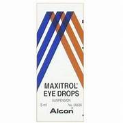 Maxitrol eye drops packaging with Alcon branding on a white background