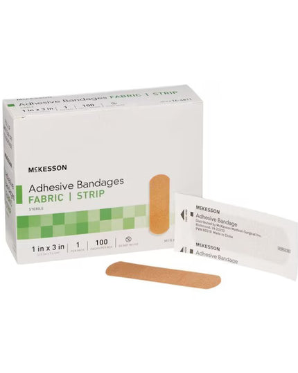 McKesson, McKesson Bandages, Adhesive Strip Bandages, Fabric Bandages, Sterile Bandages, Tan Bandages, Adhesive Dressings, Wound Care, First Aid, Cut Care, Scrape Care, Abrasion Care, Puncture Wound Care, Flexible Bandages, Latex Free Bandages, Medical Supplies, Home Healthcare, First Aid Kit Supplies, Sterile Dressings, Professional Healthcare, МакКессон, Пластырь, Лейкопластырь, Стерильный Пластырь, Первая Помощь, Уход За Ранами, Порезы, Ссадины, Защита Ран, Медицинские Расходники, Без Латекса, Аптечка, M