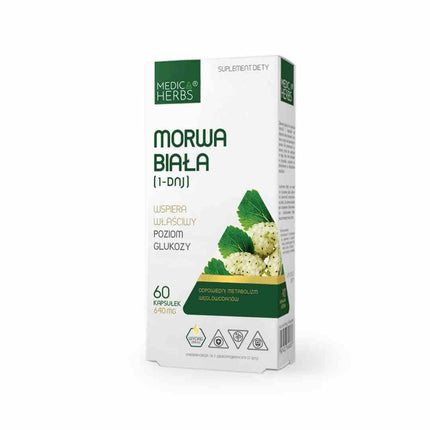 Box of Medic Herbs Morwa Biala supplement on a white background