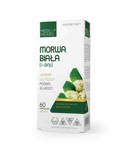 Box of Medic Herbs Morwa Biala supplement on a white background