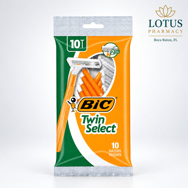 BIC Twin Select Disposable Razors are designed for men seeking a simple, precise shave with a 2-blade shaving head. The slim head helps maneuver around areas such as the jawline and neck, while the longer tapered handle provides added control during shaving. The product is marketed for a comfortable shave and is commonly positioned for sensitive skin. Walmart
Each package contains 10 disposable razors, making it a convenient option for everyday grooming, travel, or backup use.