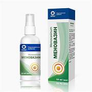 Spray bottle and box labeled 'MENOBAZIN' on a white background