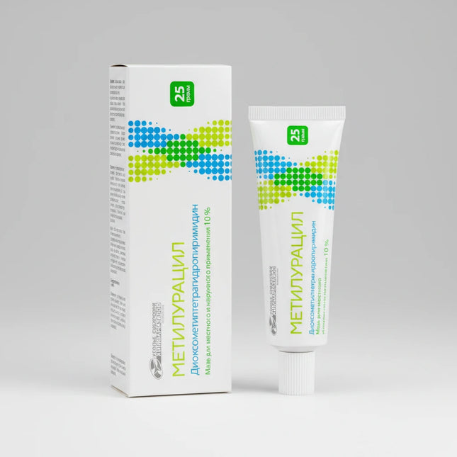 Methyluracil Ointment is a topical preparation formulated to&nbsp;support the body’s natural healing and tissue regeneration processes. It is commonly used to aid recovery of damaged skin and soft tissues by stimulating cell regeneration and supporting immune response at the site of application.