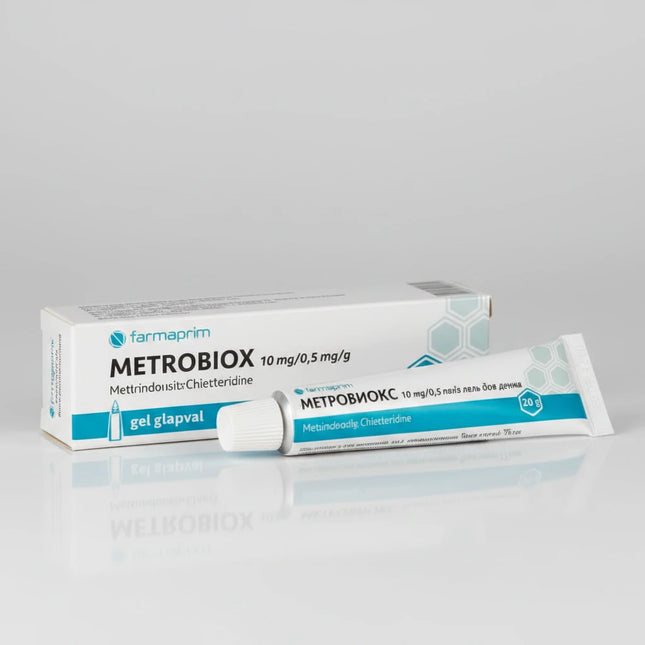Metrobiox is a topical dental gel formulated to support the treatment of inflammatory and infectious conditions of the gums. It combines an antimicrobial agent with a local antiseptic to help reduce pathogenic bacteria, control inflammation, and promote healthier gingival tissue.