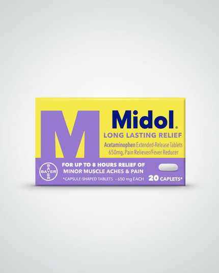 Midol® Long Lasting Relief is formulated to provide extended relief from&nbsp;menstrual cramps, period-related discomfort, headaches, backaches, muscle aches, and minor body pain. Each caplet contains 650 mg of acetaminophen in an extended-release formulation, delivering long-lasting pain relief for up to 8 hours. The caffeine-free formula is gentle for those seeking pain relief without stimulants.