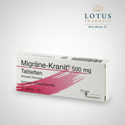 Migräne-Kranit 500 mg is a German pain-relief medicine containing phenazone (phenazone/phenazon) 500 mg per tablet. It is used for the treatment of migraine headache, particularly during the acute phase, as well as mild to moderate pain.