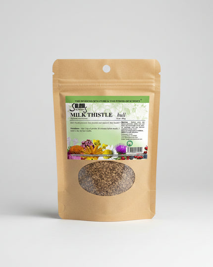 Milk thistle (Silybum marianum) seeds are a traditional botanical known for their naturally occurring flavonoid complex, commonly associated with liver and digestive support. The seeds are often brewed as tea or ground and used in herbal wellness routines.