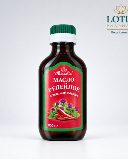 Mirrolla Burdock Oil is a Russian hair and scalp treatment based on burdock root extract (Arctium lappa). This listing includes two different variants: