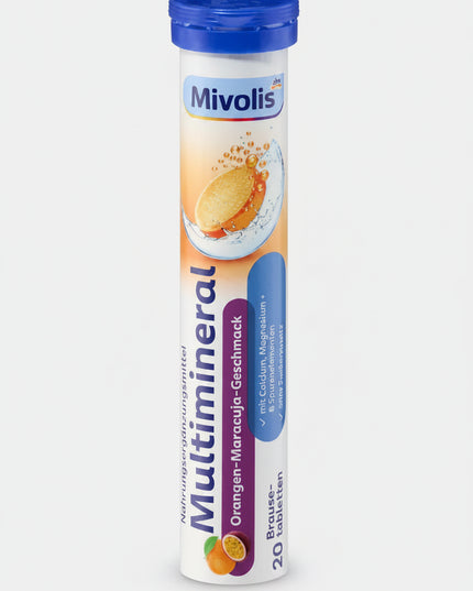 Mivolis Multimineral Effervescent Tablets are a convenient mineral supplement designed to provide the body with a combination of important minerals and trace elements.

The formula combines calcium, magnesium, potassium, zinc, copper, manganese, chromium, molybdenum, and selenium to support normal muscle function, bones, energy metabolism, electrolyte balance, and immune function.