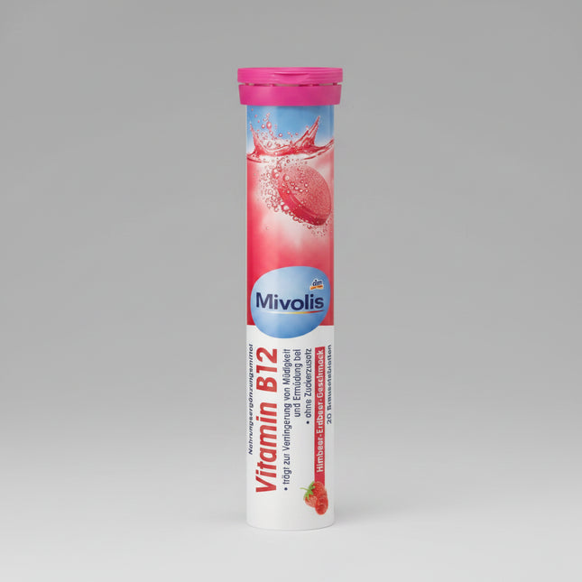 Mivolis Vitamin B12 Effervescent Tablets are a&nbsp;dietary supplement formulated to support normal energy metabolism and help reduce tiredness and fatigue. Each tablet dissolves easily in water to create a refreshing drink, making it a convenient option for those who prefer not to swallow pills.