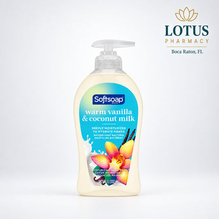 Softsoap Deeply Moisturizing Liquid Hand Soap in Warm Vanilla & Coconut Milk is a gentle cleansing hand soap designed to wash away dirt while helping hands feel soft and moisturized. Its creamy formula combines a warm vanilla fragrance with coconut milk notes for a comforting everyday hand-washing experience.

The convenient pump bottle is ideal for use in bathrooms, kitchens, offices, and other high-use hand-washing areas.