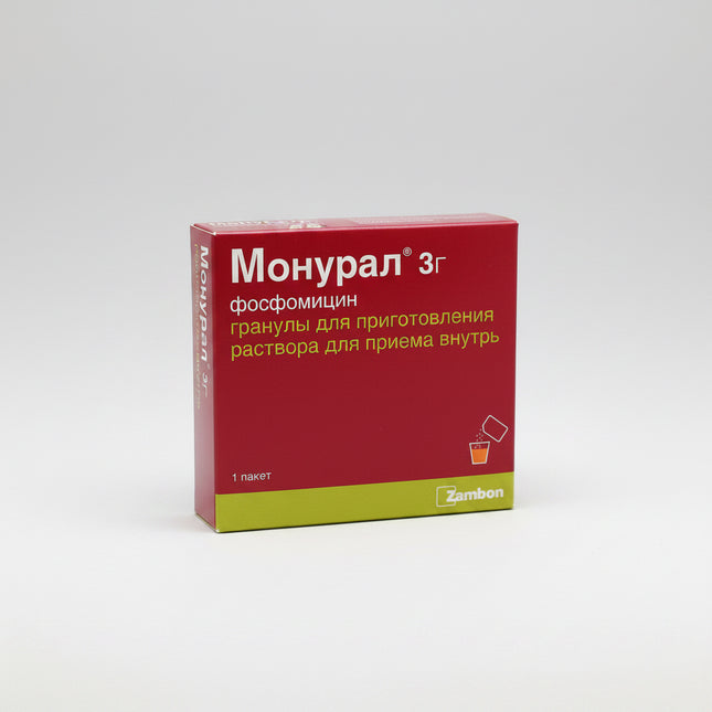 Monural (Монурал) contains fosfomycin, a broad-spectrum antibacterial agent used to help manage urinary tract infections (UTIs). It works by inhibiting bacterial cell wall synthesis, supporting the relief of infection-related symptoms such as burning, frequent urination, and discomfort.