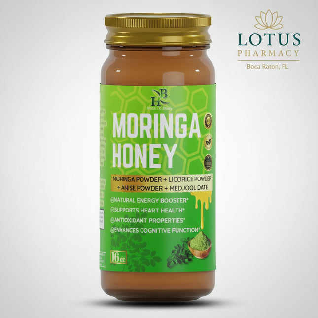 Moringa Honey is a handcrafted superfood blend made in the USA with raw honey infused with moringa and selected botanical extracts.