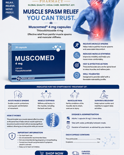 Muscle Relaxant for Muscle Spasms & Back Pain |Muscomed® 4 mg Capsules – 20 Capsules