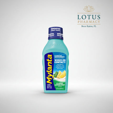 Mylanta® Classic Lemon Mint is a fast-acting liquid antacid and anti-gas formula that helps relieve&nbsp;heartburn, acid indigestion, sour stomach, upset stomach, gas, pressure, and bloating. The smooth lemon mint flavor provides effective digestive relief while helping neutralize excess stomach acid and break up trapped gas bubbles.