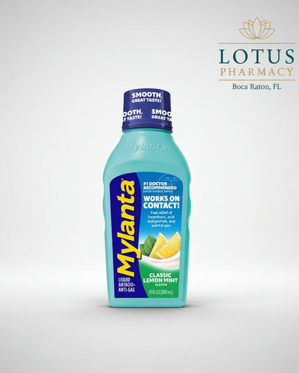 Mylanta® Classic Lemon Mint is a fast-acting liquid antacid and anti-gas formula that helps relieve&nbsp;heartburn, acid indigestion, sour stomach, upset stomach, gas, pressure, and bloating. The smooth lemon mint flavor provides effective digestive relief while helping neutralize excess stomach acid and break up trapped gas bubbles.