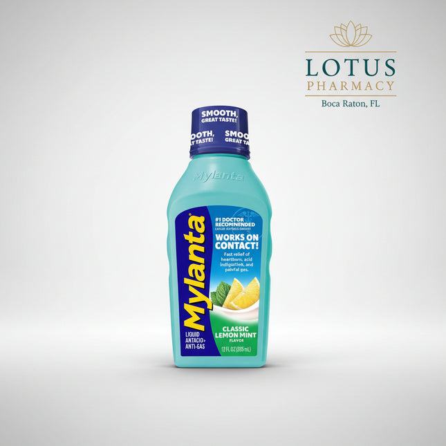 Mylanta® Classic Lemon Mint is a fast-acting liquid antacid and anti-gas formula that helps relieve&nbsp;heartburn, acid indigestion, sour stomach, upset stomach, gas, pressure, and bloating. The smooth lemon mint flavor provides effective digestive relief while helping neutralize excess stomach acid and break up trapped gas bubbles.