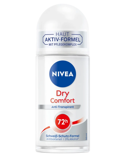 Nivea Dry Comfort deodorant bottle on a white background