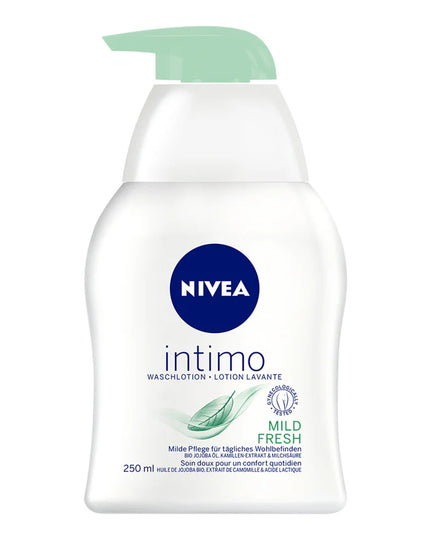 Nivea Intimo Mild &amp; Fresh Washing Lotion is a gentle intimate hygiene cleanser specially developed for daily feminine care. The mild, soap-free formula helps cleanse sensitive intimate skin while supporting the natural pH balance of the intimate area. Enriched with soothing aloe vera and chamomile extracts, it provides long-lasting freshness and comfort throughout the day.