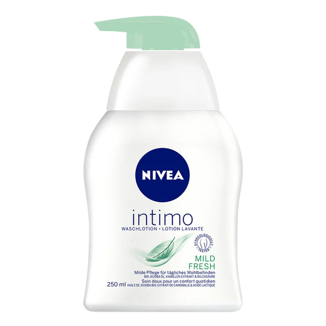 Nivea Intimo Mild &amp; Fresh Washing Lotion is a gentle intimate hygiene cleanser specially developed for daily feminine care. The mild, soap-free formula helps cleanse sensitive intimate skin while supporting the natural pH balance of the intimate area. Enriched with soothing aloe vera and chamomile extracts, it provides long-lasting freshness and comfort throughout the day.
