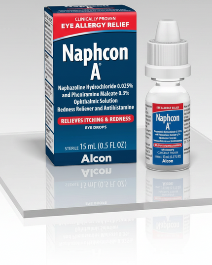 Alcon Naphcon-A® Eye Allergy Relief Eye Drops provide fast relief from&nbsp;itchy, red, watery eyes caused by pollen, ragweed, grass, animal hair, and other airborne allergens. This dual-action formula combines an antihistamine to relieve itching with a redness reliever to reduce eye redness and irritation. The sterile ophthalmic solution delivers targeted allergy symptom relief directly to the eyes.
