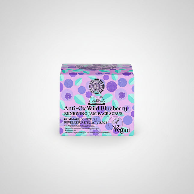 Reveal smoother, brighter skin with Natura Siberica Blueberry Anti-Ox Renewing Jam Face Scrub. Inspired by the antioxidant-rich power of wild Siberian berries, this gentle facial scrub combines organic blueberry extract with natural exfoliating particles to effectively remove dead skin cells, excess oil, and impurities while leaving the skin feeling incredibly soft and velvety.