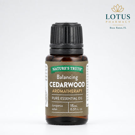 Nature's Truth Balancing Cedarwood Pure Essential Oil is a&nbsp;100% pure, steam-distilled essential oil derived from the wood of Cedrus atlantica. It features a warm, woody, balsamic aroma with subtle sweet undertones that helps create a grounding and balancing atmosphere. Ideal for aromatherapy, diffusers, massage (when diluted), baths, yoga, meditation, and DIY home fragrance projects, this premium essential oil is GC/MS tested for purity, non-GMO, gluten-free, paraben-free, and contains no artificial fr