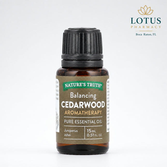 Nature's Truth Balancing Cedarwood Pure Essential Oil is a&nbsp;100% pure, steam-distilled essential oil derived from the wood of Cedrus atlantica. It features a warm, woody, balsamic aroma with subtle sweet undertones that helps create a grounding and balancing atmosphere. Ideal for aromatherapy, diffusers, massage (when diluted), baths, yoga, meditation, and DIY home fragrance projects, this premium essential oil is GC/MS tested for purity, non-GMO, gluten-free, paraben-free, and contains no artificial fr