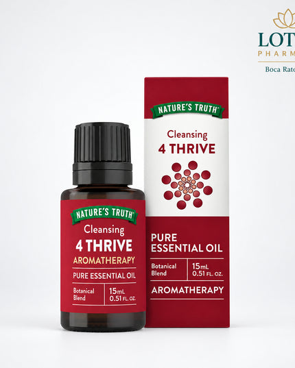 Nature's Truth Cleansing 4 Thrive Pure Essential Oil is a premium aromatherapy blend made with 100% pure essential oils to create a refreshing, cleansing atmosphere. Combining the invigorating aromas of clove, lemon, eucalyptus, and rosemary, this expertly crafted blend offers a spicy, earthy fragrance with subtle licorice notes, making it ideal for meditation, relaxation, diffusion, massage (when diluted), and DIY home fragrance projects. 