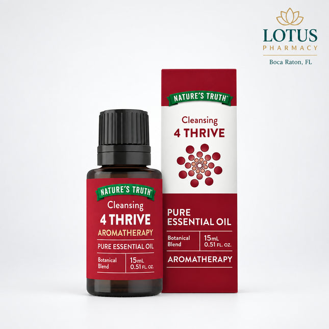 Nature's Truth Cleansing 4 Thrive Pure Essential Oil is a premium aromatherapy blend made with 100% pure essential oils to create a refreshing, cleansing atmosphere. Combining the invigorating aromas of clove, lemon, eucalyptus, and rosemary, this expertly crafted blend offers a spicy, earthy fragrance with subtle licorice notes, making it ideal for meditation, relaxation, diffusion, massage (when diluted), and DIY home fragrance projects. 