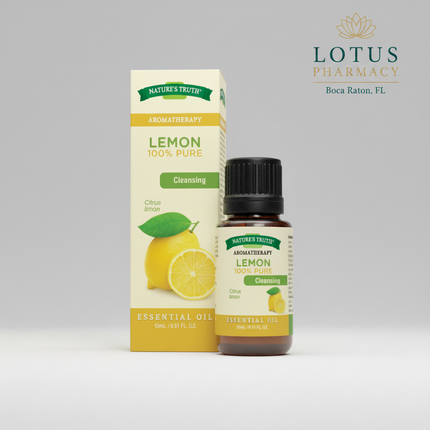 Nature's Truth Cleansing Lemon Pure Essential Oil is a 100% pure, cold-pressed essential oil extracted from the peel of fresh lemons (Citrus limon). It features a bright, zesty-sweet citrus aroma that helps create a refreshing, uplifting atmosphere. Perfect for aromatherapy, diffusers, massage (when diluted), baths, yoga, meditation, and DIY home fragrance projects, this premium essential oil is GC/MS tested for purity, non-GMO, gluten-free, paraben-free, and contains no artificial fragrances or carrier oil