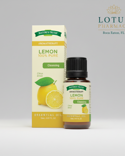 Nature's Truth Cleansing Lemon Pure Essential Oil is a 100% pure, cold-pressed essential oil extracted from the peel of fresh lemons (Citrus limon). It features a bright, zesty-sweet citrus aroma that helps create a refreshing, uplifting atmosphere. Perfect for aromatherapy, diffusers, massage (when diluted), baths, yoga, meditation, and DIY home fragrance projects, this premium essential oil is GC/MS tested for purity, non-GMO, gluten-free, paraben-free, and contains no artificial fragrances or carrier oil