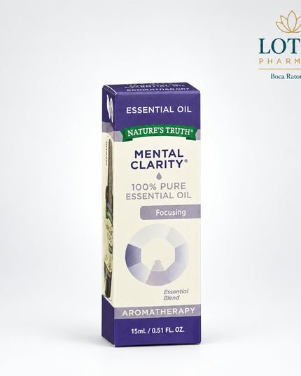 Nature's Truth Focusing Mental Clarity Pure Essential Oil is a premium botanical blend of 100% pure essential oils crafted to promote a refreshing and uplifting aromatherapy experience. Featuring an invigorating combination of basil, rosemary, peppermint, lemon, bergamot, cardamom, ylang ylang, geranium, chamomile, and jasmine oils, this blend offers a sweet herbal aroma with floral notes designed to help create an environment that encourages focus, motivation, and mental clarity