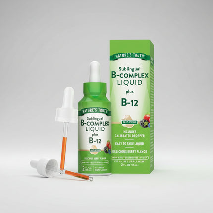 Nature’s Truth Vitamin B12 Sublingual Liquid Drops provide a high-potency 10,000 mcg dose of vitamin B12 in a fast-acting liquid formula designed for sublingual absorption. Vitamin B12 plays an essential role in energy metabolism, nervous system function, and red blood cell formation. The berry-flavored liquid is vegan, non-GMO, and gluten free.