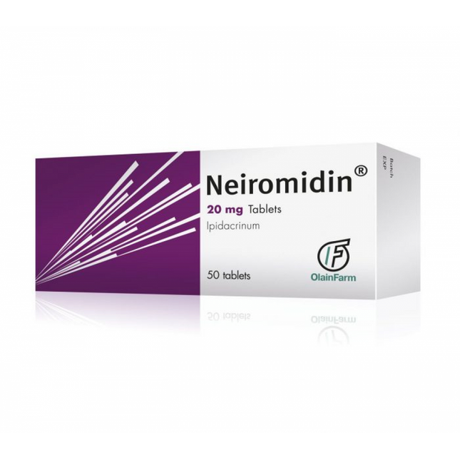 Neiromidin contains Ipidacrine 20 mg, a cholinesterase inhibitor used in neurological practice to enhance nerve impulse transmission in the central and peripheral nervous system. It is commonly used in neurology and rehabilitation medicine to support neuromuscular function and recovery of nerve pathways after injury or neurological conditions.


