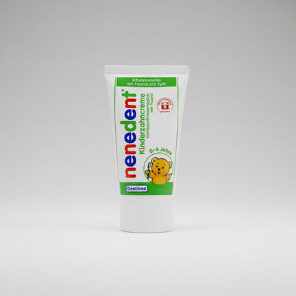 Nenedent® Children's Toothpaste is a gentle toothpaste specially developed for children's primary teeth. It combines fluoride and 13% xylitol to help strengthen enamel, reduce the risk of cavities, and support healthy tooth development while gently cleaning delicate baby teeth