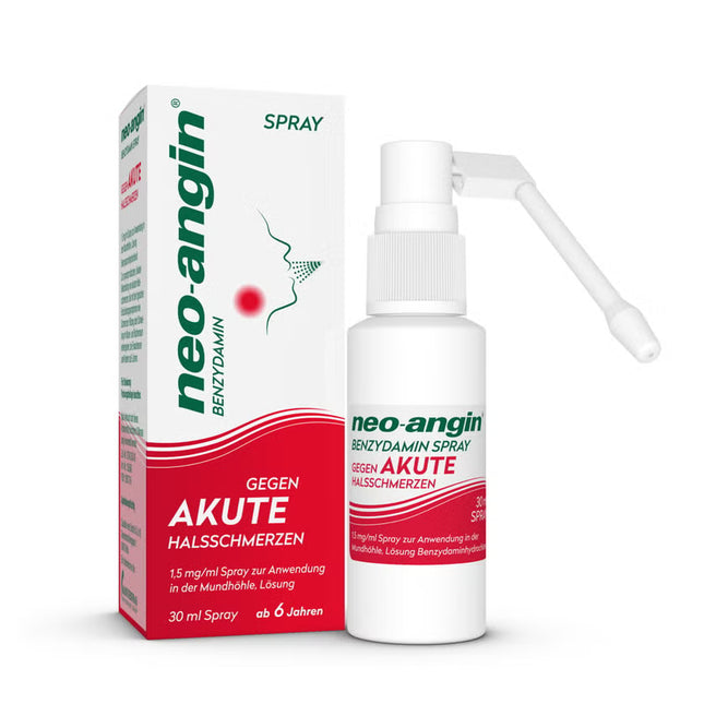 neo-angin spray bottle and packaging on a white background