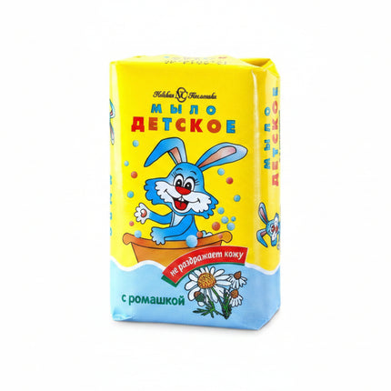 Nevskaya Kosmetika Baby Soap (Детское мыло) is a classic gentle cleansing bar specially formulated for delicate children's skin. It is also suitable for adults with sensitive skin.

The soap is made from a traditional base of natural fats and oils and contains glycerin and mink oil, which help soften the skin and protect it from excessive dryness during washing. The classic formula contains no added fragrance or colorants.

Its mild cleansing action and creamy lather make it suitable for regular hand and bo