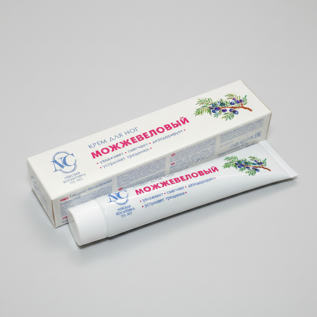 Nevskaya Kosmetika Juniper Foot Cream (Можжевеловый крем для ног) is a refreshing daily foot-care cream formulated to help care for tired, dry, and perspiration-prone feet.

The formula features juniper extract, traditionally valued in cosmetic skin care for its refreshing and toning properties. The cream helps soften and moisturize the skin of the feet, provides a pleasant cooling and refreshing sensation, and helps maintain freshness throughout the day.